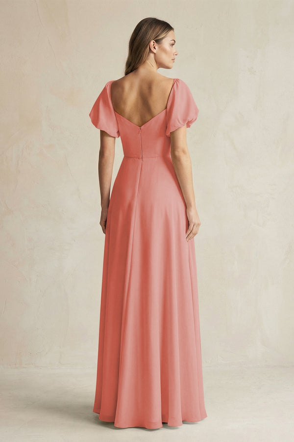 Sweetheart Puff Sleeve A - Line Chiffon Bridesmaid Dress in Mulberry - SHE IS ME Bridesmaid Dresses