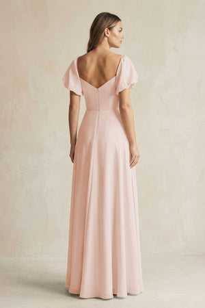 Sweetheart Puff Sleeve A - Line Chiffon Bridesmaid Dress in Pale Blush - SHE IS ME Bridesmaid Dresses