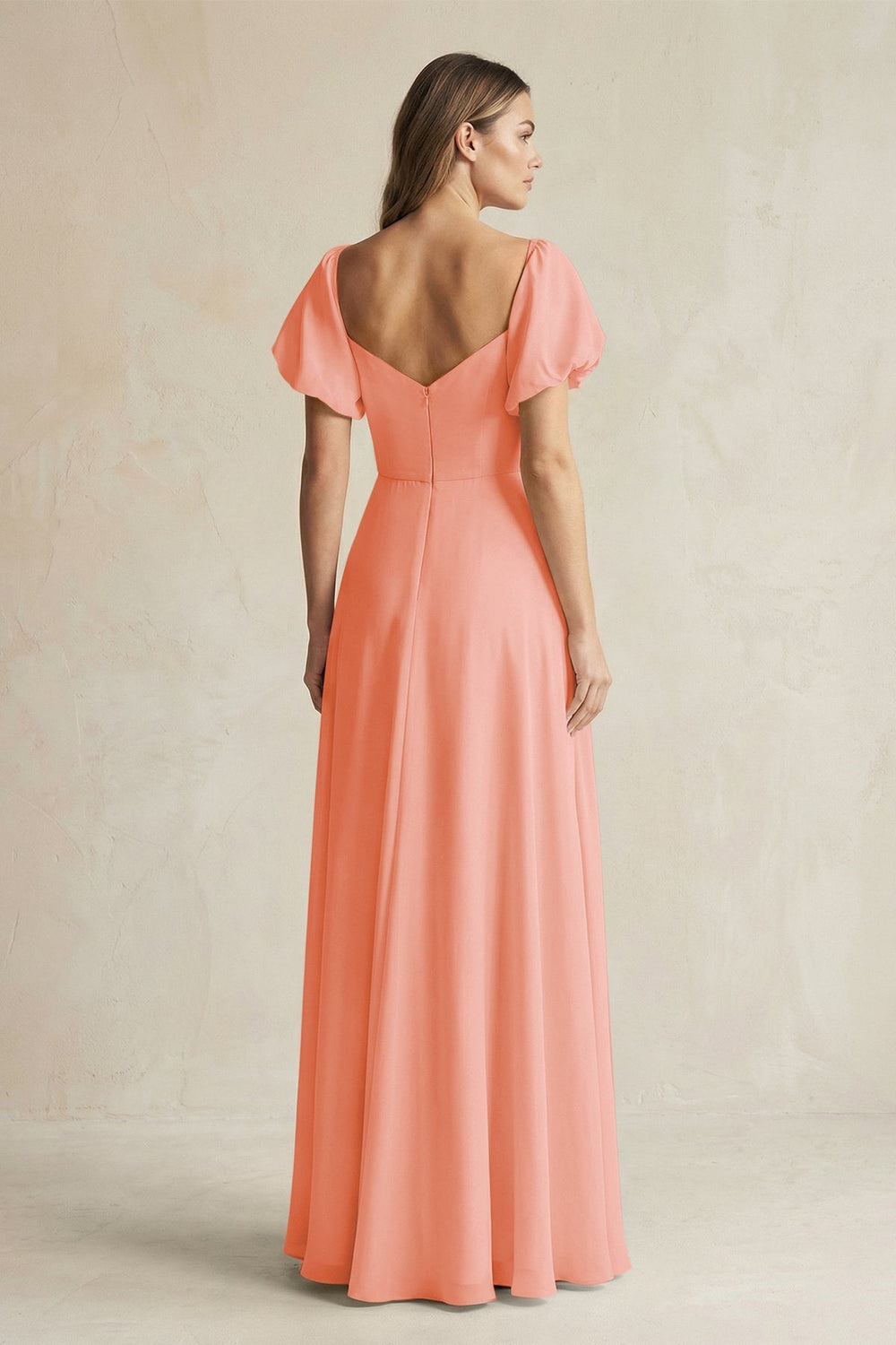 Sweetheart Puff Sleeve A - Line Chiffon Bridesmaid Dress in Rosette - SHE IS ME Bridesmaid Dresses