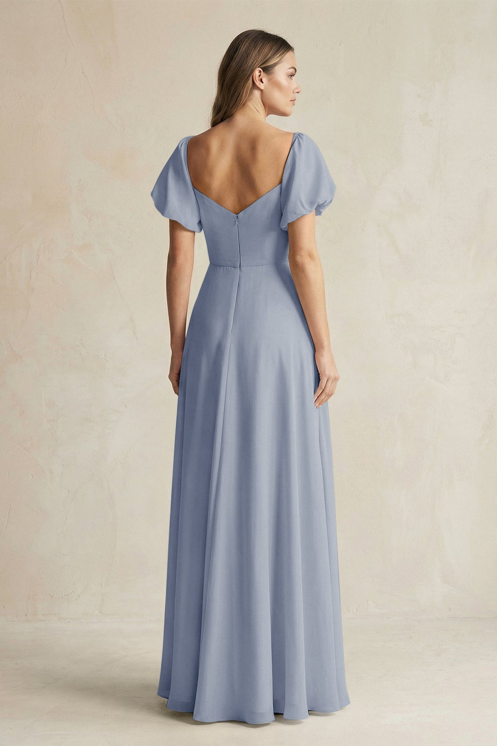Sweetheart Puff Sleeve A - Line Chiffon Bridesmaid Dress in Twilight - SHE IS ME Bridesmaid Dresses