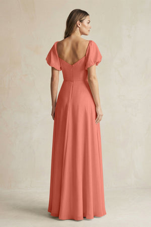 Sweetheart Puff Sleeve A - Line Chiffon Bridesmaid Dress in Wild Rose - SHE IS ME Bridesmaid Dresses