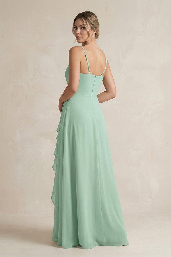 Sweetheart Ruffled A-Line Chiffon Bridesmaid Dress with Slit in Pale Pistachio - SHE IS ME BRIDESMAID DRESSES