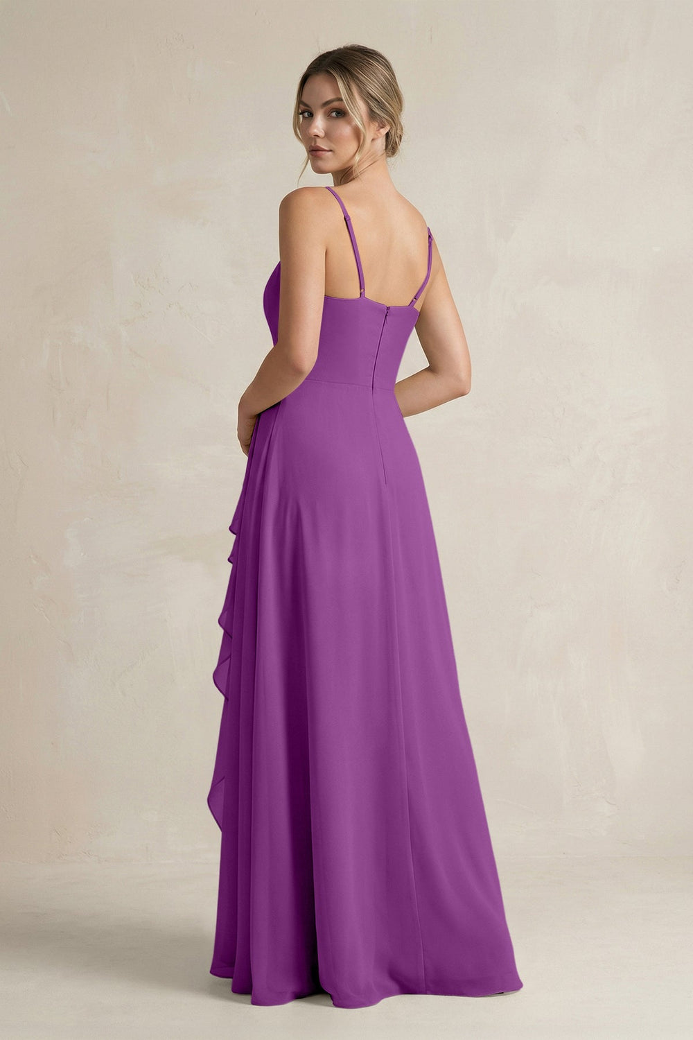 Sweetheart Ruffled A - Line Chiffon Bridesmaid Dress with Slit in Amethyst - SHE IS ME Bridesmaid Dresses