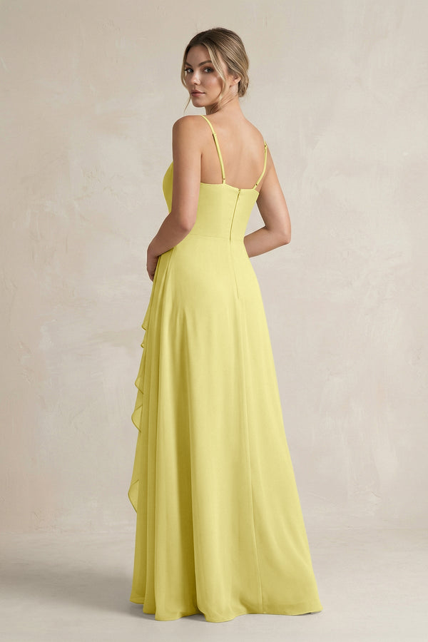 Sweetheart Ruffled A - Line Chiffon Bridesmaid Dress with Slit in Buttercup - SHE IS ME Bridesmaid Dresses