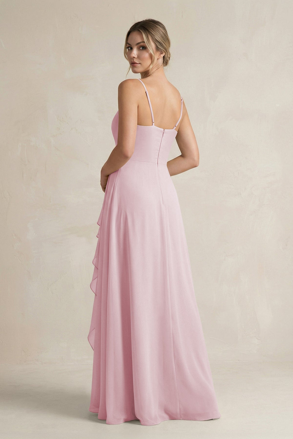 Sweetheart Ruffled A - Line Chiffon Bridesmaid Dress with Slit in Candy Pink - SHE IS ME Bridesmaid Dresses