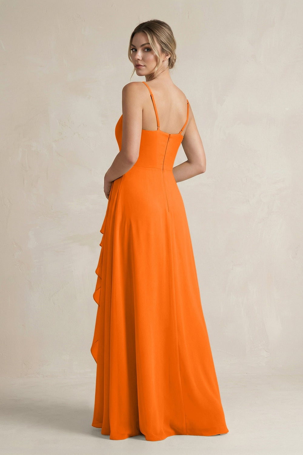 Sweetheart Ruffled A - Line Chiffon Bridesmaid Dress with Slit in Cinnamon - SHE IS ME Bridesmaid Dresses