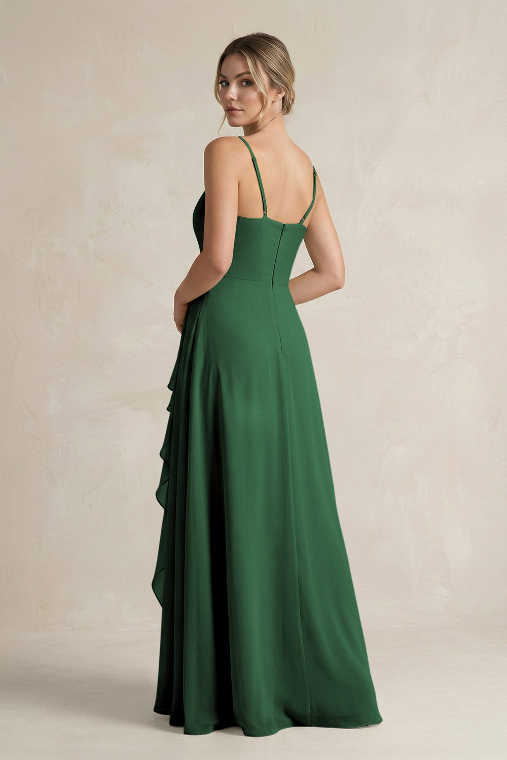 Sweetheart Ruffled A - Line Chiffon Bridesmaid Dress with Slit in Dark Green - SHE IS ME Bridesmaid Dresses