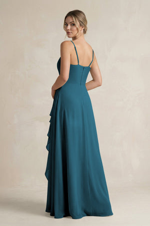 Sweetheart Ruffled A - Line Chiffon Bridesmaid Dress with Slit in Dark Teal - SHE IS ME Bridesmaid Dresses