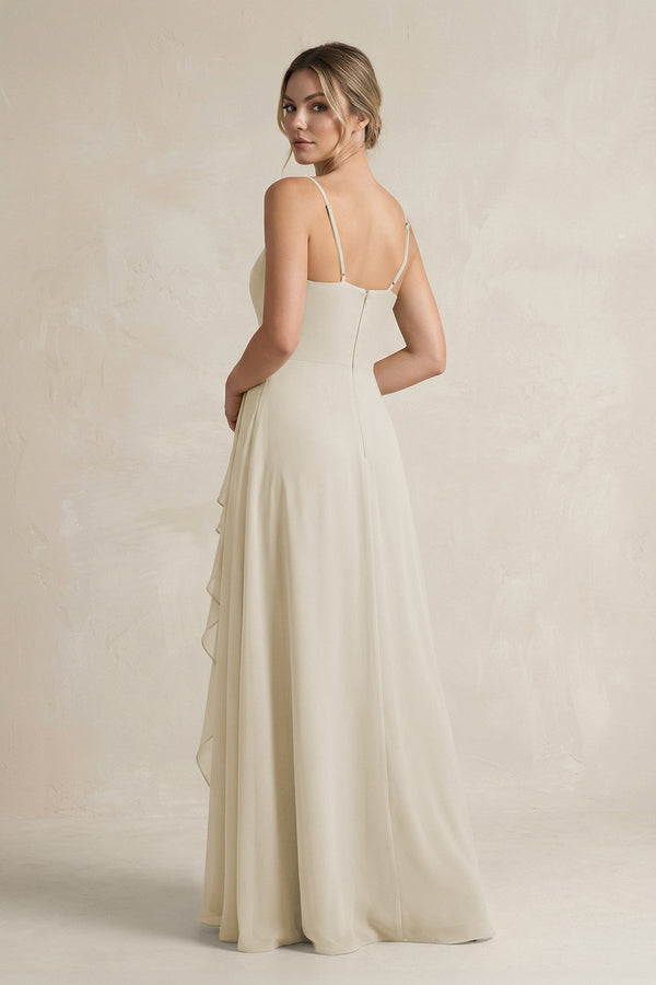 Sweetheart Ruffled A - Line Chiffon Bridesmaid Dress with Slit in Dove Gray - SHE IS ME Bridesmaid Dresses