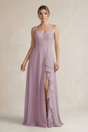 Sweetheart Ruffled A - Line Chiffon Bridesmaid Dress with Slit in Dusk - SHE IS ME Bridesmaid Dresses