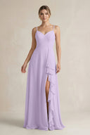 Sweetheart Ruffled A - Line Chiffon Bridesmaid Dress with Slit in Lavender - SHE IS ME Bridesmaid Dresses