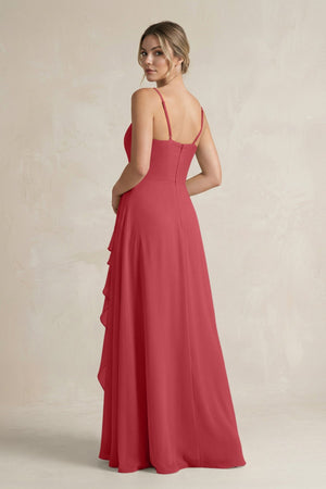 Sweetheart Ruffled A - Line Chiffon Bridesmaid Dress with Slit in Merlot - SHE IS ME Bridesmaid Dresses