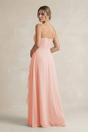 Sweetheart Ruffled A - Line Chiffon Bridesmaid Dress with Slit in Rose Petal - SHE IS ME Bridesmaid Dresses