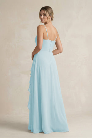 Sweetheart Ruffled A - Line Chiffon Bridesmaid Dress with Slit in Sky Blue - SHE IS ME Bridesmaid Dresses