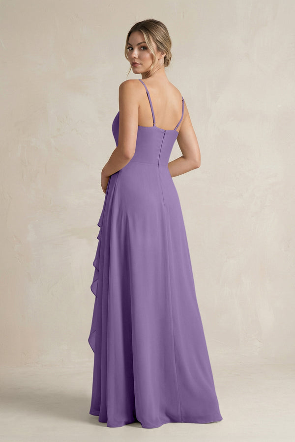 Sweetheart Ruffled A - Line Chiffon Bridesmaid Dress with Slit in Tahiti - SHE IS ME Bridesmaid Dresses