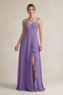 Sweetheart Ruffled A - Line Chiffon Bridesmaid Dress with Slit in Tahiti - SHE IS ME Bridesmaid Dresses