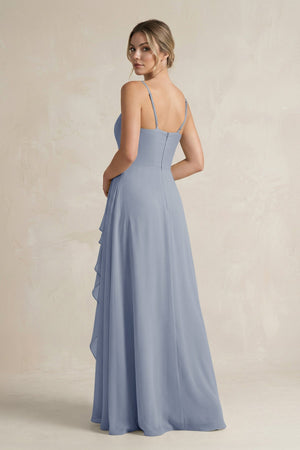 Sweetheart Ruffled A - Line Chiffon Bridesmaid Dress with Slit in Twilight - SHE IS ME Bridesmaid Dresses