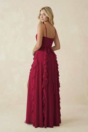 Tiered Ruffle A - Line Chiffon Bridesmaid Dress in Berry - SHE IS ME Bridesmaid Dresses