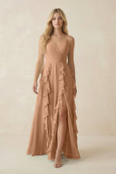Tiered Ruffle A - Line Chiffon Bridesmaid Dress in Bronzer - SHE IS ME Bridesmaid Dresses