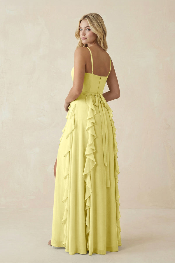 Tiered Ruffle A - Line Chiffon Bridesmaid Dress in Buttercup - SHE IS ME Bridesmaid Dresses