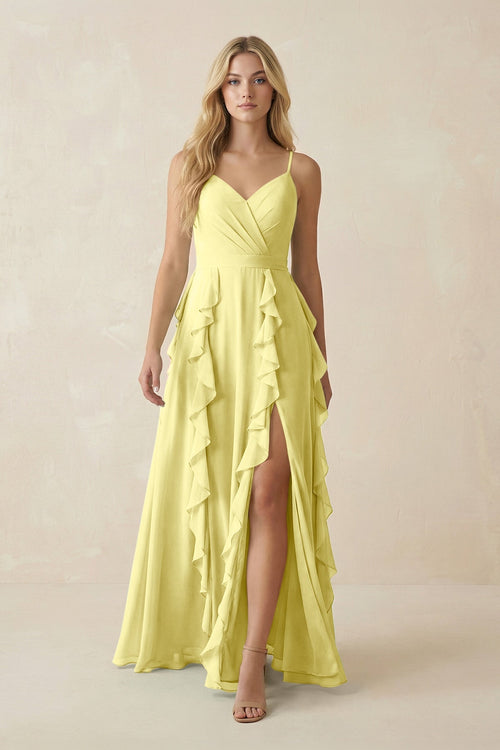 Tiered Ruffle A - Line Chiffon Bridesmaid Dress in Buttercup - SHE IS ME Bridesmaid Dresses