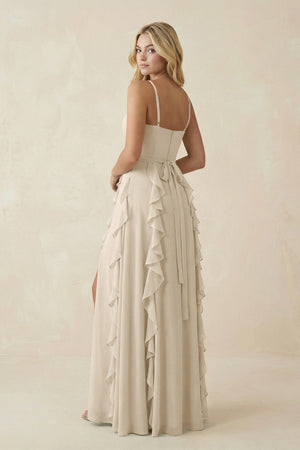 Tiered Ruffle A - Line Chiffon Bridesmaid Dress in Champagne - SHE IS ME Bridesmaid Dresses