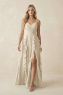 Tiered Ruffle A - Line Chiffon Bridesmaid Dress in Champagne - SHE IS ME Bridesmaid Dresses