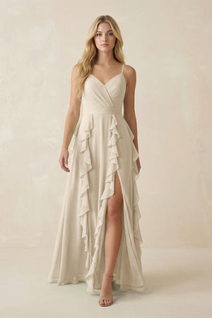 Tiered Ruffle A - Line Chiffon Bridesmaid Dress in Champagne - SHE IS ME Bridesmaid Dresses