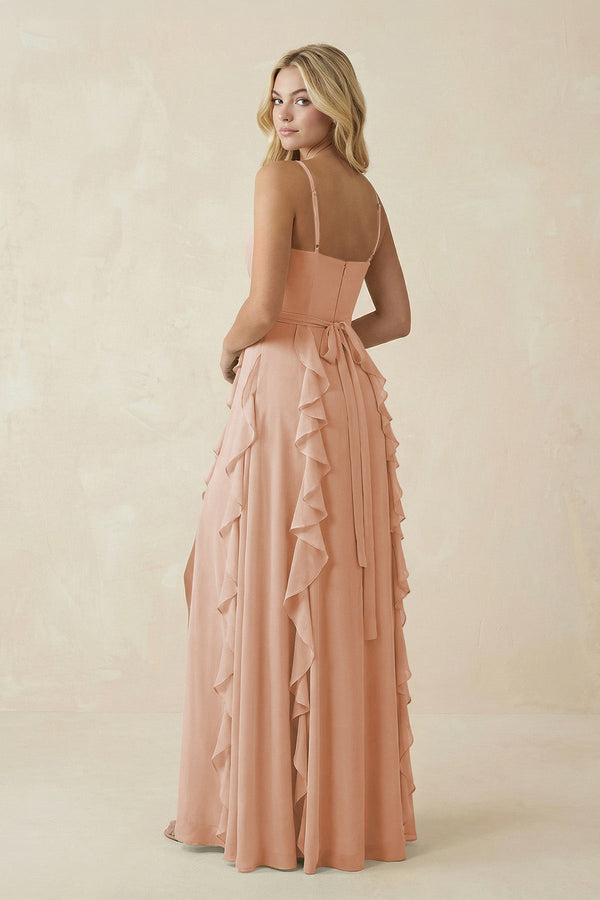 Tiered Ruffle A - Line Chiffon Bridesmaid Dress in Champagne Rose - SHE IS ME Bridesmaid Dresses