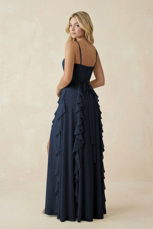 Tiered Ruffle A - Line Chiffon Bridesmaid Dress in Dark Navy - SHE IS ME Bridesmaid Dresses