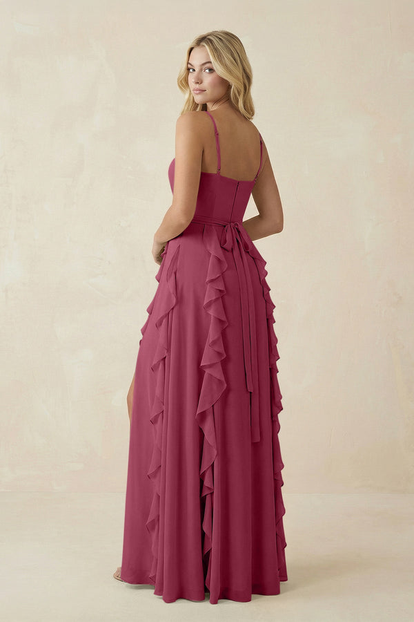 Tiered Ruffle A - Line Chiffon Bridesmaid Dress in Desert Rose - SHE IS ME Bridesmaid Dresses
