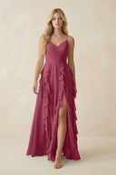 Tiered Ruffle A - Line Chiffon Bridesmaid Dress in Desert Rose - SHE IS ME Bridesmaid Dresses