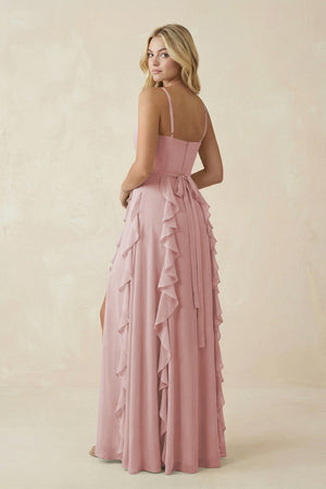 Tiered Ruffle A - Line Chiffon Bridesmaid Dress in Dusty Rose - SHE IS ME Bridesmaid Dresses