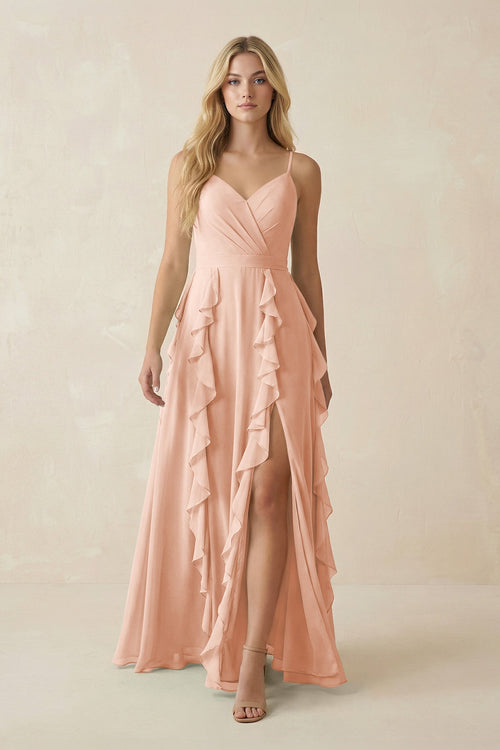 Tiered Ruffle A - Line Chiffon Bridesmaid Dress in English Rose - SHE IS ME Bridesmaid Dresses