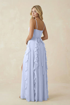Tiered Ruffle A - Line Chiffon Bridesmaid Dress in Ice - SHE IS ME Bridesmaid Dresses