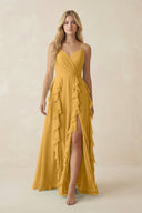 Tiered Ruffle A - Line Chiffon Bridesmaid Dress in Marigold - SHE IS ME Bridesmaid Dresses