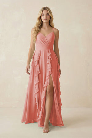 Tiered Ruffle A - Line Chiffon Bridesmaid Dress in Mulberry - SHE IS ME Bridesmaid Dresses