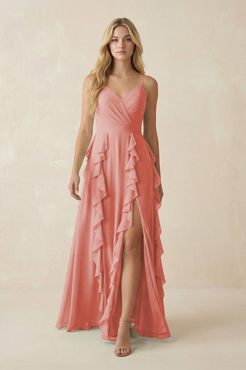 Tiered Ruffle A - Line Chiffon Bridesmaid Dress in Mulberry - SHE IS ME Bridesmaid Dresses
