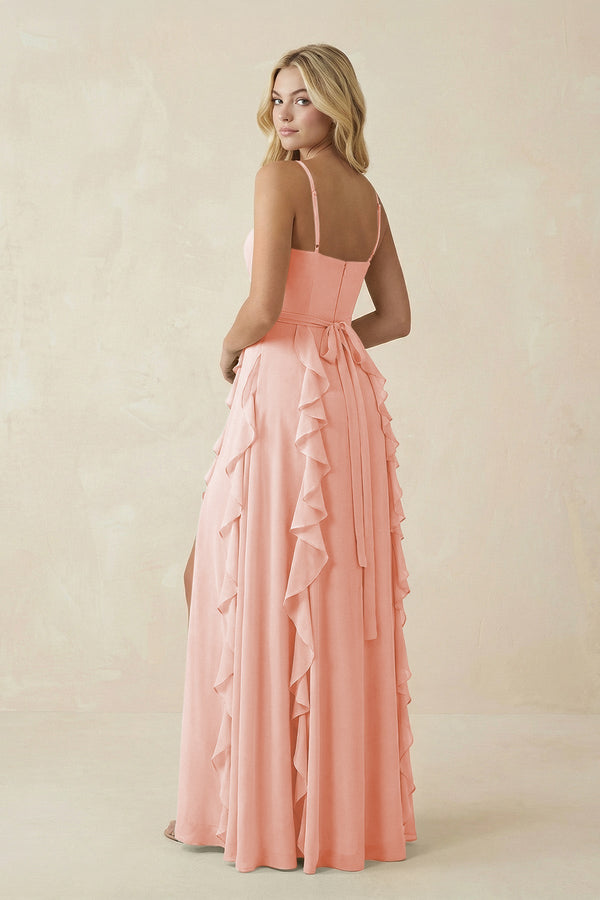 Tiered Ruffle A - Line Chiffon Bridesmaid Dress in Rose Petal - SHE IS ME Bridesmaid Dresses