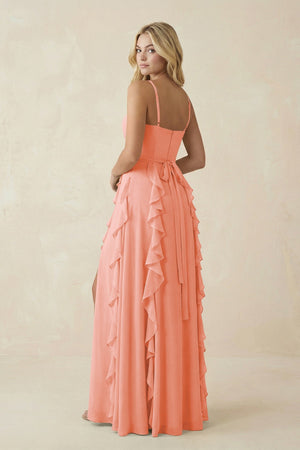 Tiered Ruffle A - Line Chiffon Bridesmaid Dress in Rosette - SHE IS ME Bridesmaid Dresses