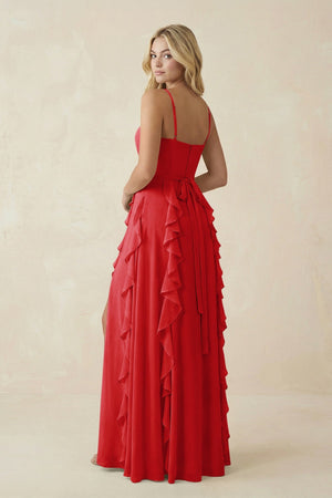 Tiered Ruffle A - Line Chiffon Bridesmaid Dress in Ruby Red - SHE IS ME Bridesmaid Dresses