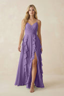Tiered Ruffle A - Line Chiffon Bridesmaid Dress in Tahiti - SHE IS ME Bridesmaid Dresses