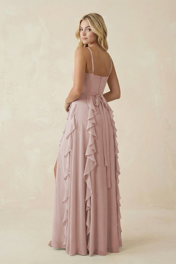 Tiered Ruffle A - Line Chiffon Bridesmaid Dress in Toffee - SHE IS ME Bridesmaid Dresses