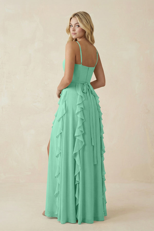 Tiered Ruffle A - Line Chiffon Bridesmaid Dress in Turquoise - SHE IS ME Bridesmaid Dresses
