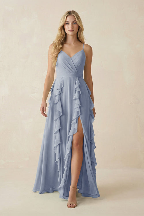 Tiered Ruffle A - Line Chiffon Bridesmaid Dress in Twilight - SHE IS ME Bridesmaid Dresses
