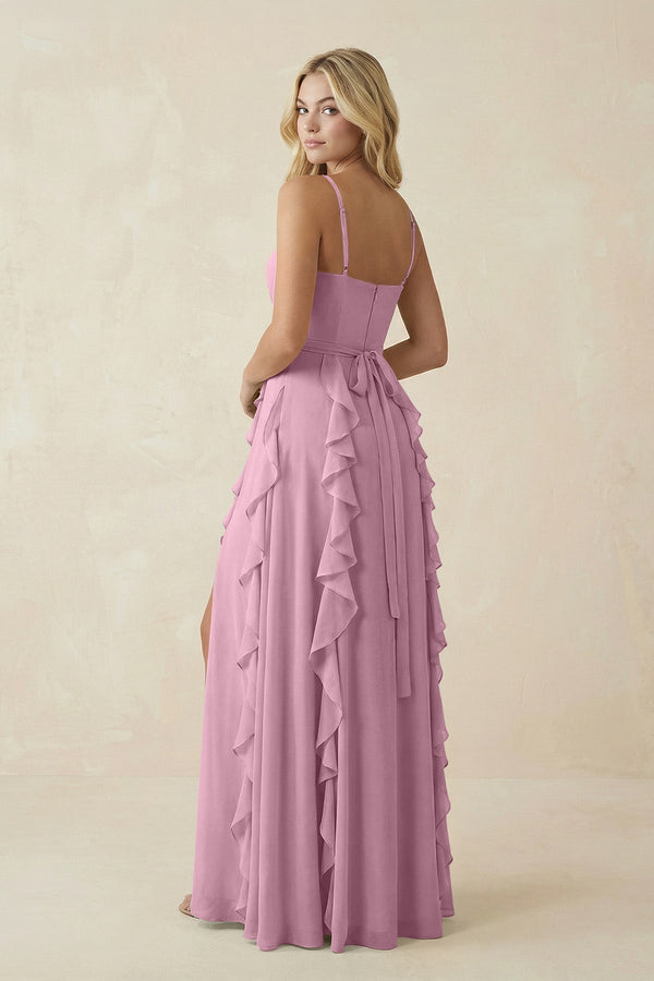Tiered Ruffle A - Line Chiffon Bridesmaid Dress in Vintage Mauve - SHE IS ME Bridesmaid Dresses