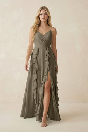 Tiered Ruffle A - Line Chiffon Bridesmaid Dress in Willow Green - SHE IS ME Bridesmaid Dresses