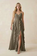 Tiered Ruffle A - Line Chiffon Bridesmaid Dress in Willow Green - SHE IS ME Bridesmaid Dresses