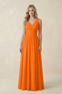 V - Neck A - Line Bridesmaid Dress with Back Bow in Cinnamon - SHE IS ME Bridesmaid Dresses