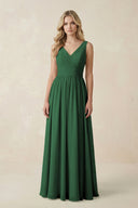 V - Neck A - Line Bridesmaid Dress with Back Bow in Dark Green - SHE IS ME Bridesmaid Dresses